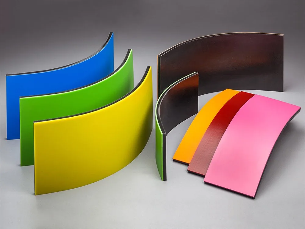 Gebogene Elastomer-Schaum-Platten aus Polyurethan in Blau, Gelb, Grün, Orange und Pink